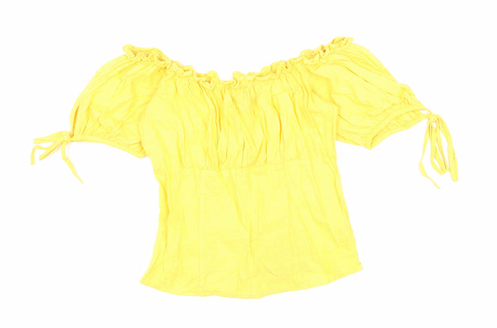 New Look Womens Yellow Linen Cropped Blouse Size 8 Off the Shoulder