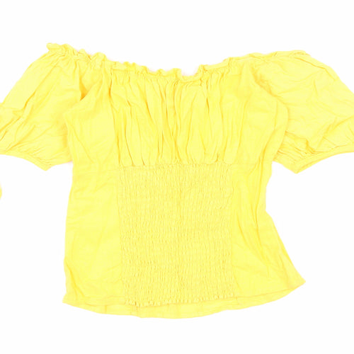 New Look Womens Yellow Linen Cropped Blouse Size 8 Off the Shoulder