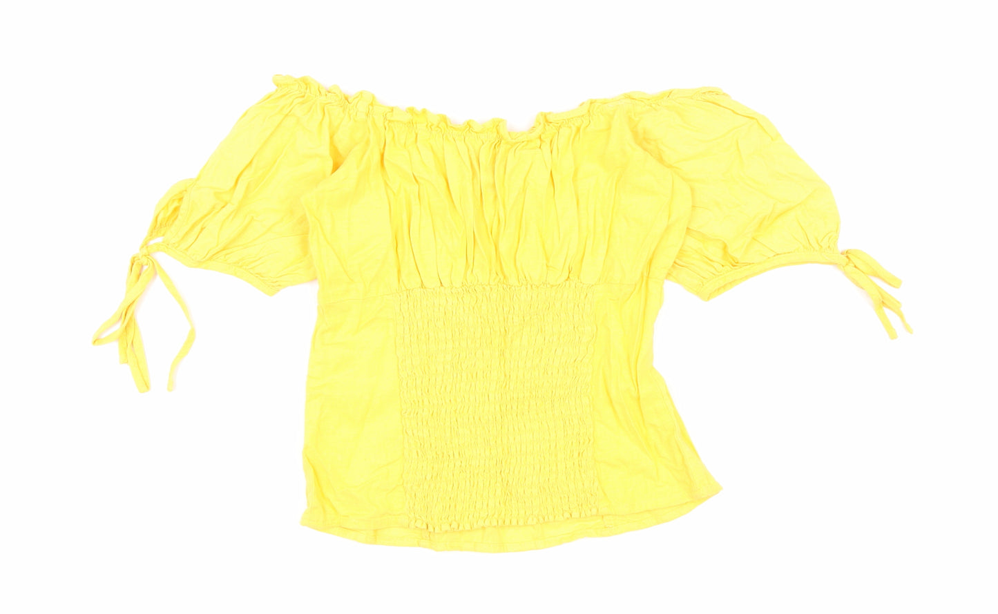 New Look Womens Yellow Linen Cropped Blouse Size 8 Off the Shoulder