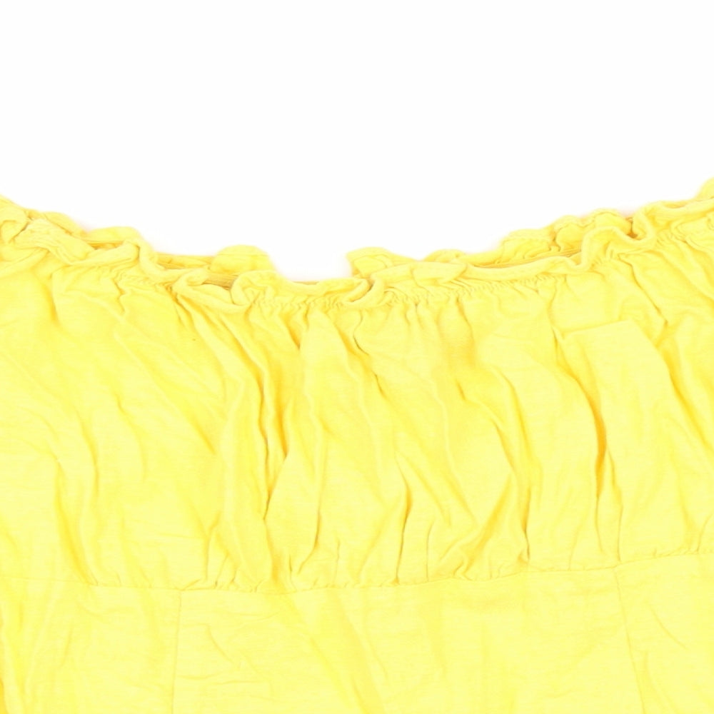 New Look Womens Yellow Linen Cropped Blouse Size 8 Off the Shoulder