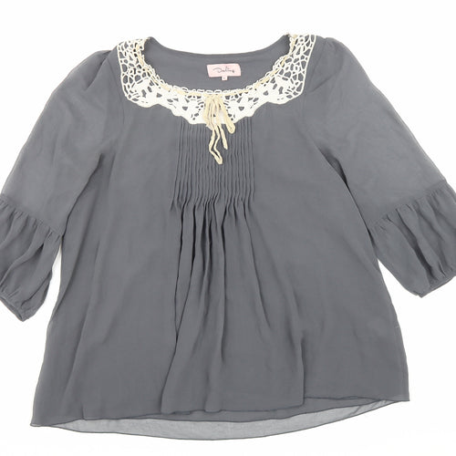 Darling Womens Grey Polyester Basic Blouse Size L Scoop Neck - Lace trim