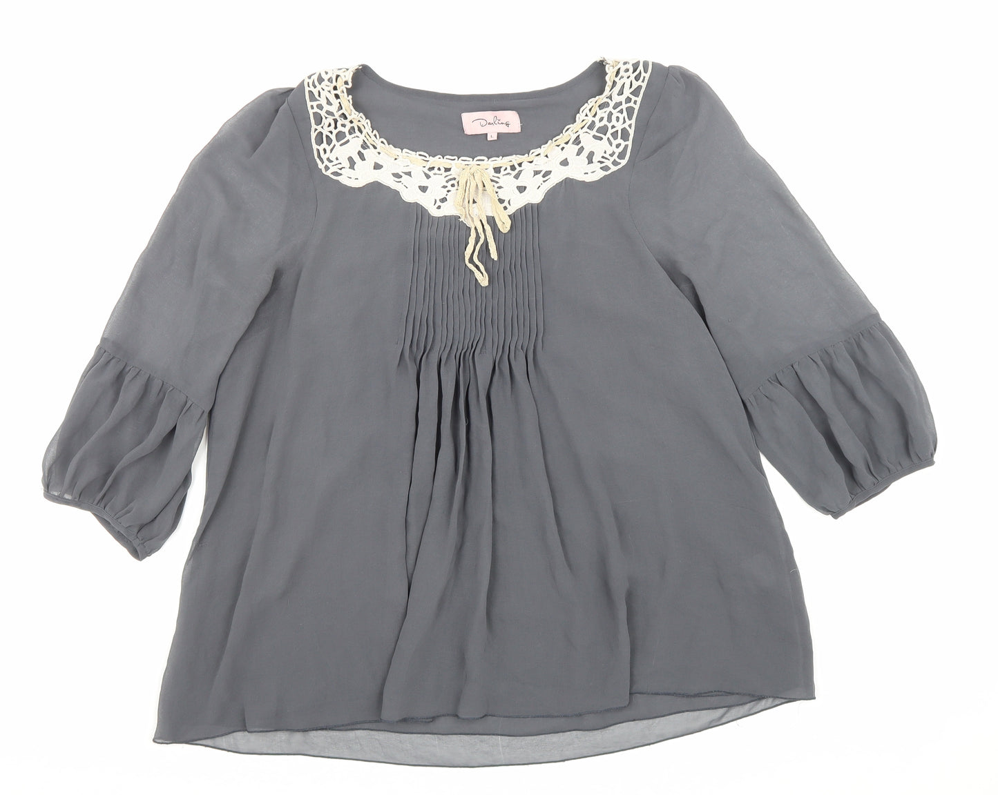 Darling Womens Grey Polyester Basic Blouse Size L Scoop Neck - Lace trim