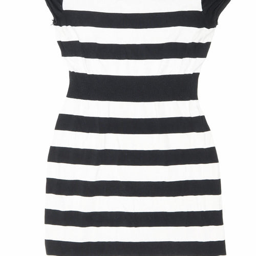 Kenneth Cole Womens Black Striped Viscose Bodycon Size S Boat Neck Pullover