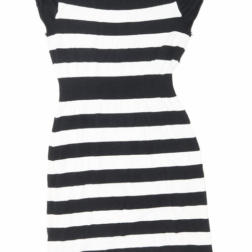 Kenneth Cole Womens Black Striped Viscose Bodycon Size S Boat Neck Pullover