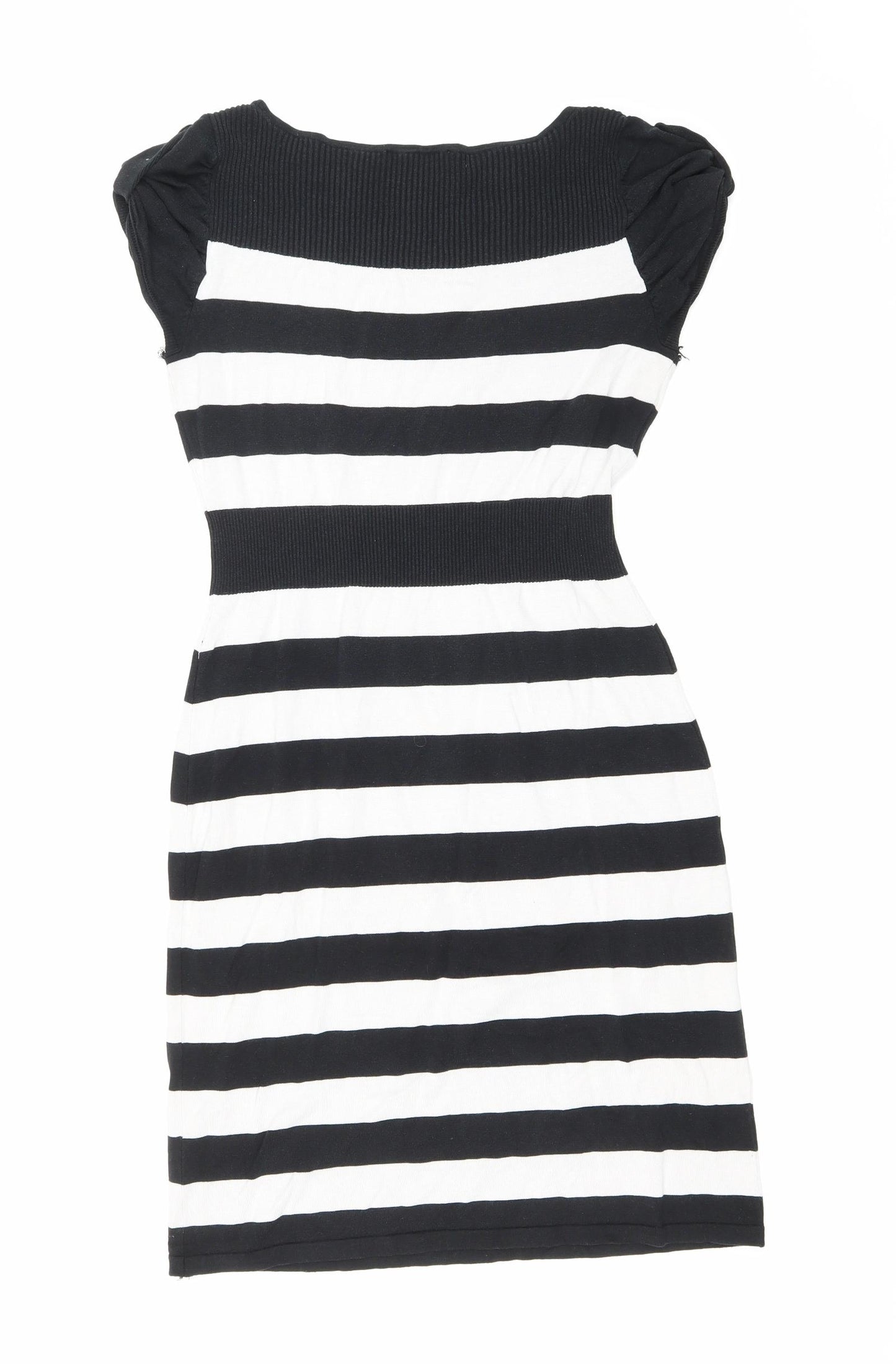 Kenneth Cole Womens Black Striped Viscose Bodycon Size S Boat Neck Pullover