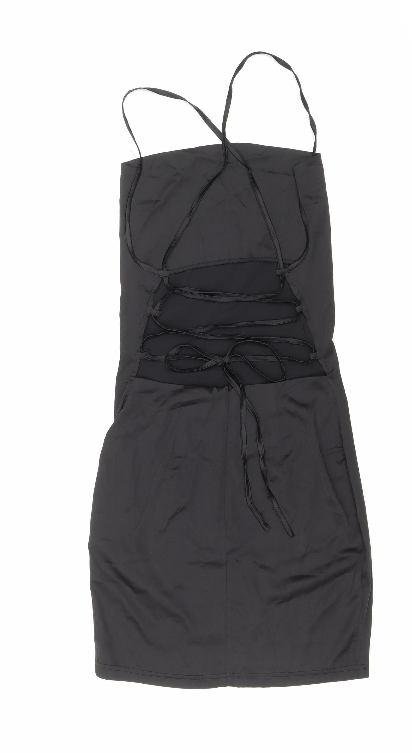NaaNaa Womens Black Polyester Tank Dress Size 8 Square Neck Zip - Lace up back