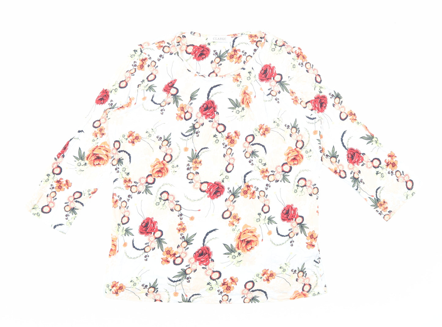 Marks and Spencer Womens White Floral Viscose Basic T-Shirt Size 12 Round Neck