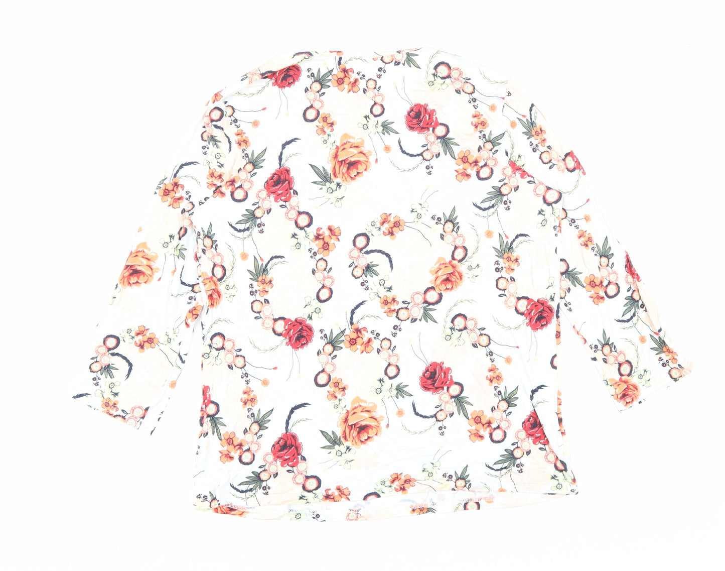 Marks and Spencer Womens White Floral Viscose Basic T-Shirt Size 12 Round Neck