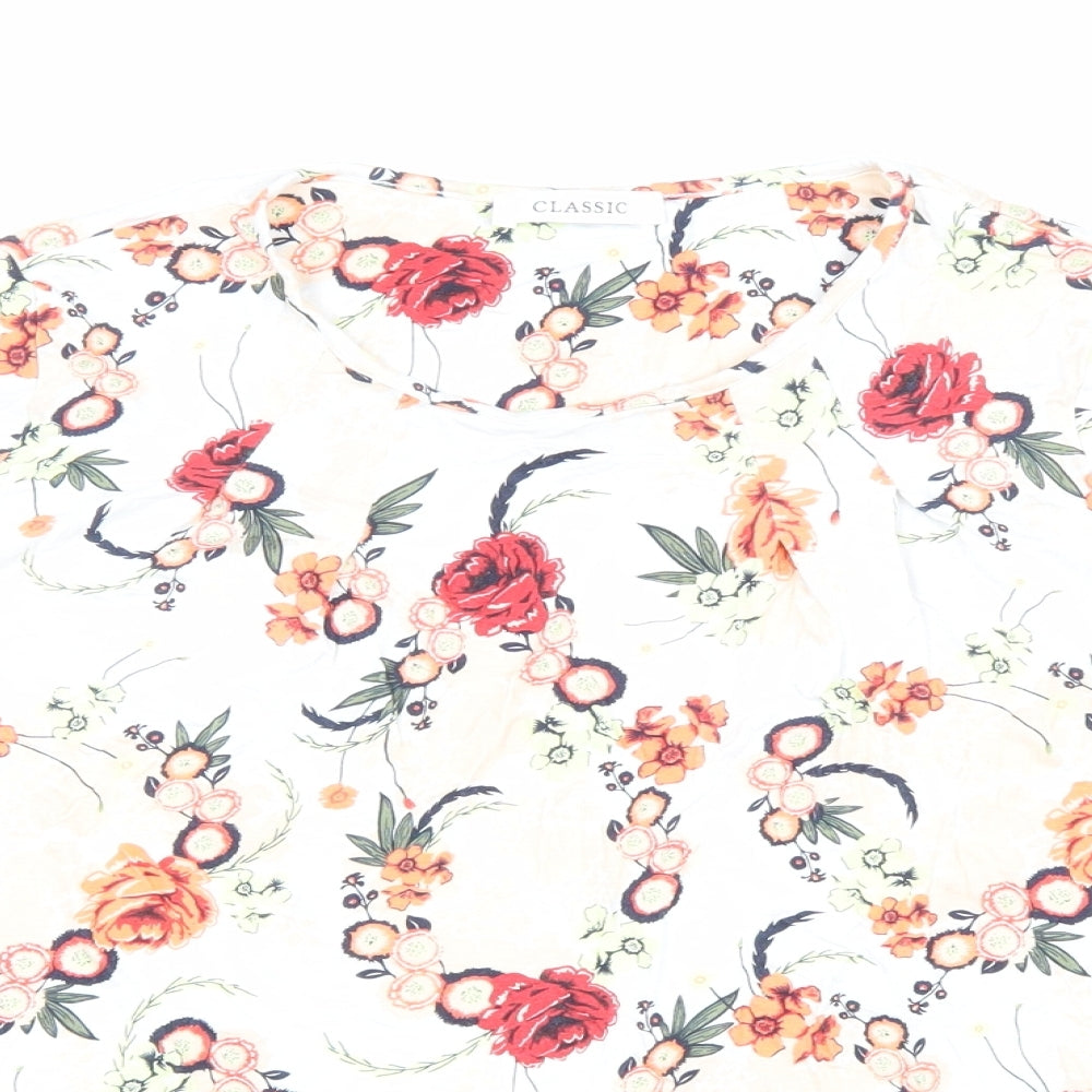 Marks and Spencer Womens White Floral Viscose Basic T-Shirt Size 12 Round Neck