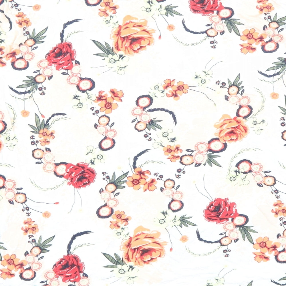 Marks and Spencer Womens White Floral Viscose Basic T-Shirt Size 12 Round Neck