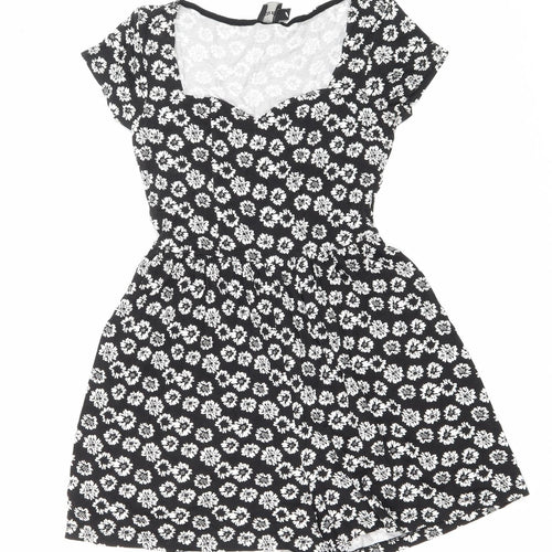 ASOS Womens Black Floral Viscose Playsuit One-Piece Size 8 Pullover