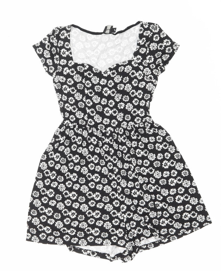 ASOS Womens Black Floral Viscose Playsuit One-Piece Size 8 Pullover