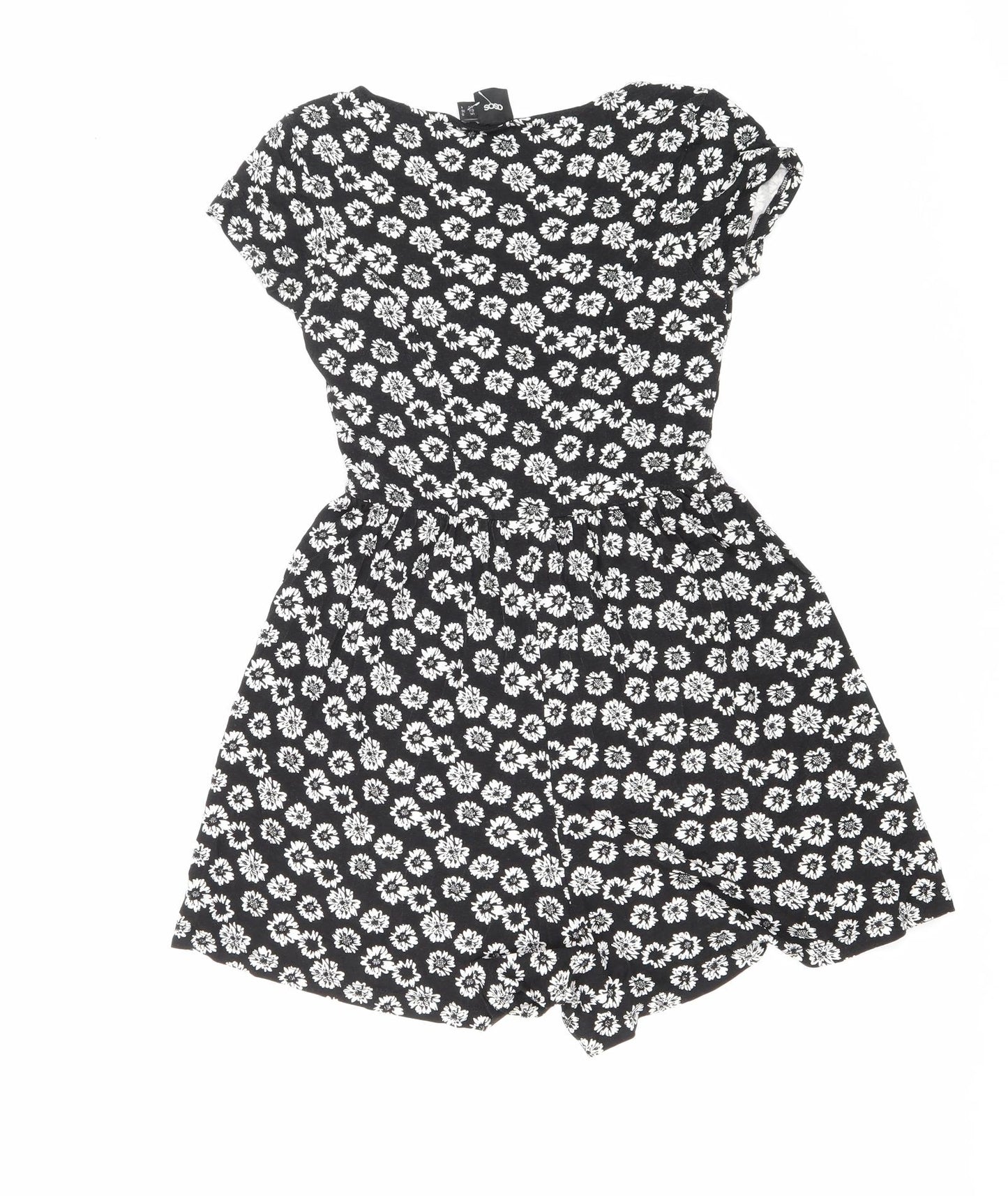 ASOS Womens Black Floral Viscose Playsuit One-Piece Size 8 Pullover