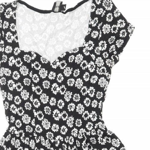 ASOS Womens Black Floral Viscose Playsuit One-Piece Size 8 Pullover
