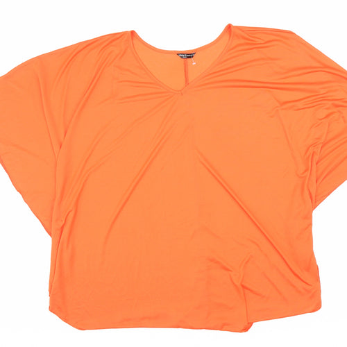 Marina Kaneva Womens Orange Polyester Basic Blouse Size 22 Round Neck