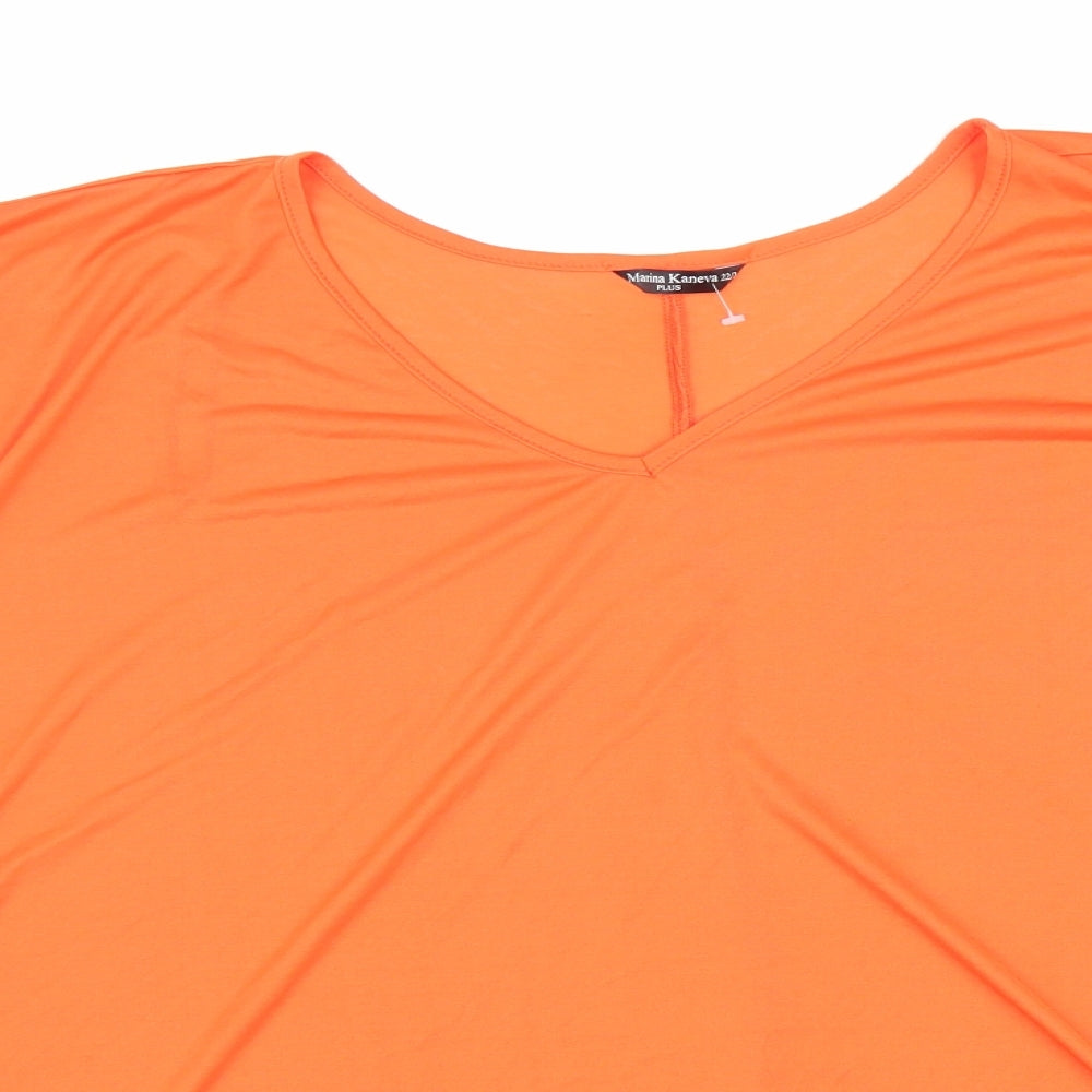 Marina Kaneva Womens Orange Polyester Basic Blouse Size 22 Round Neck