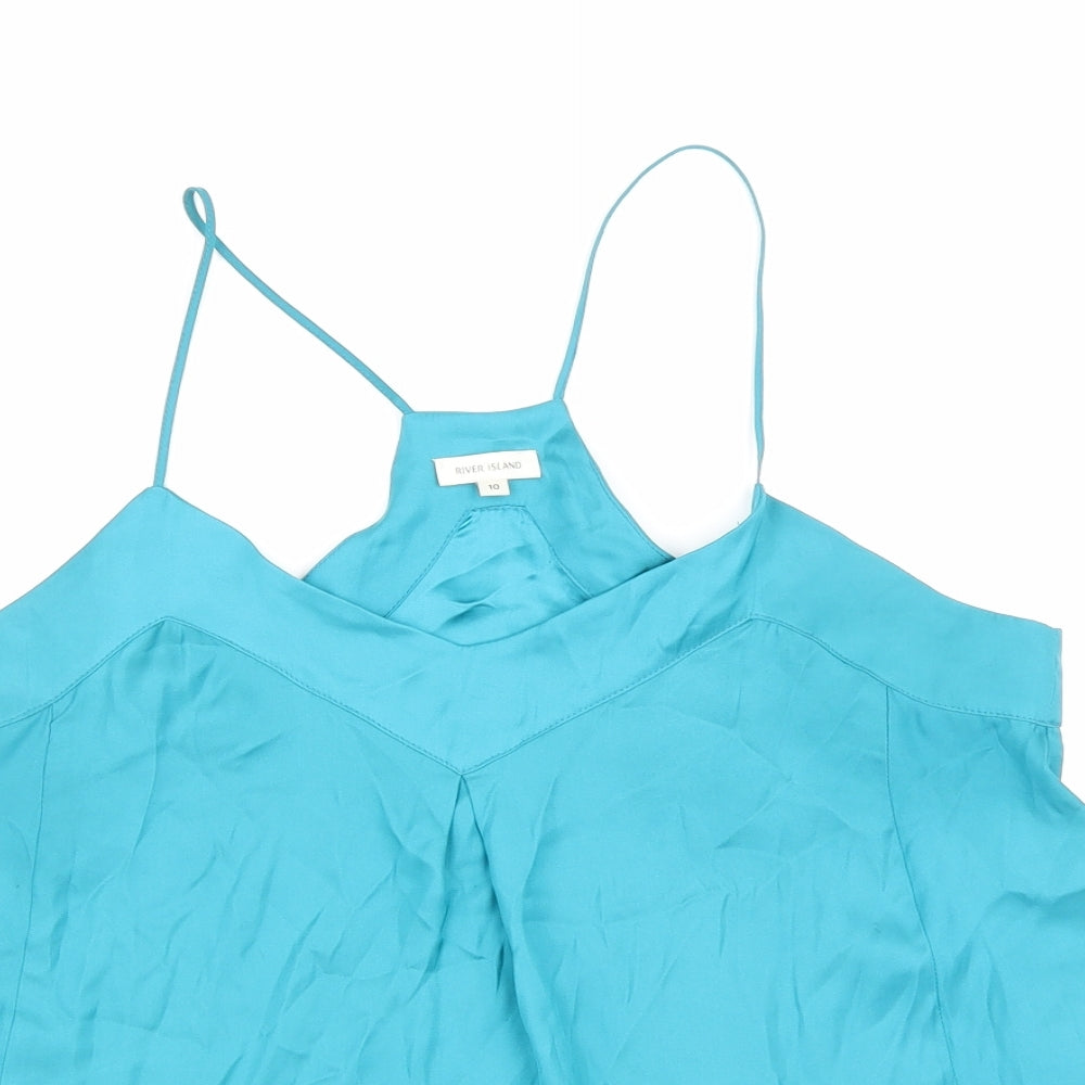 River Island Womens Blue Polyester Camisole T-Shirt Size 10 V-Neck
