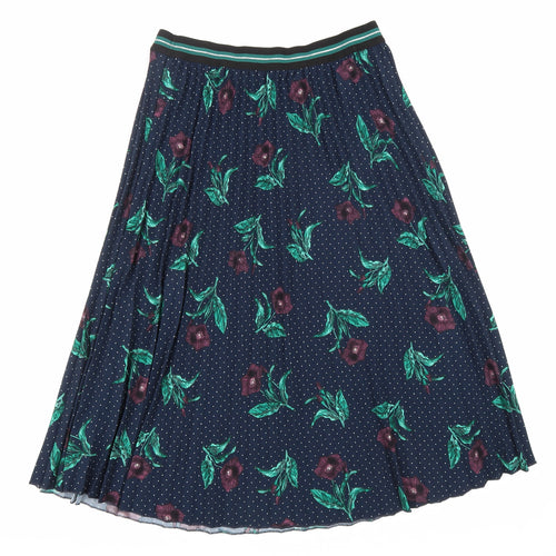 Marks and Spencer Womens Blue Floral Polyester Pleated Skirt Size 14 Drawstring