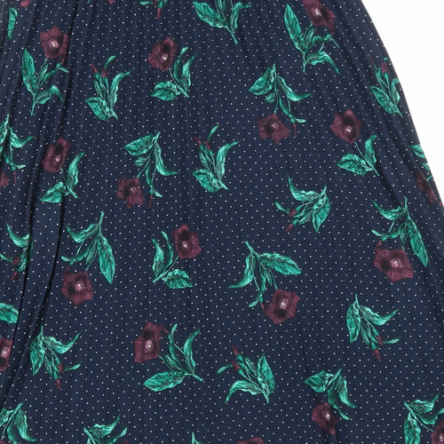 Marks and Spencer Womens Blue Floral Polyester Pleated Skirt Size 14 Drawstring