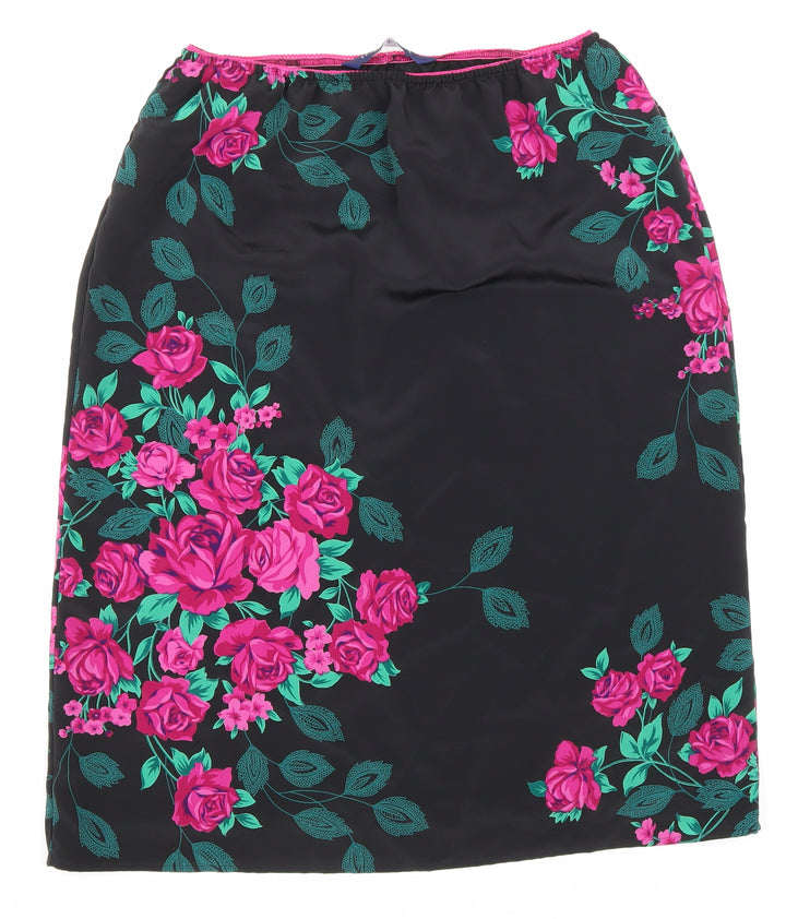 Fashion extra Womens Black Floral Polyester A-Line Skirt Size 14 Drawstring