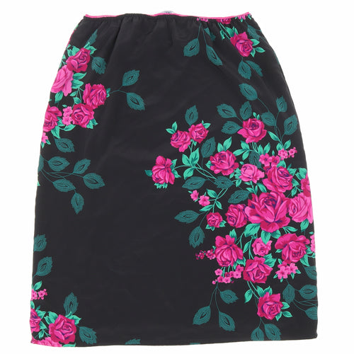 Fashion extra Womens Black Floral Polyester A-Line Skirt Size 14 Drawstring