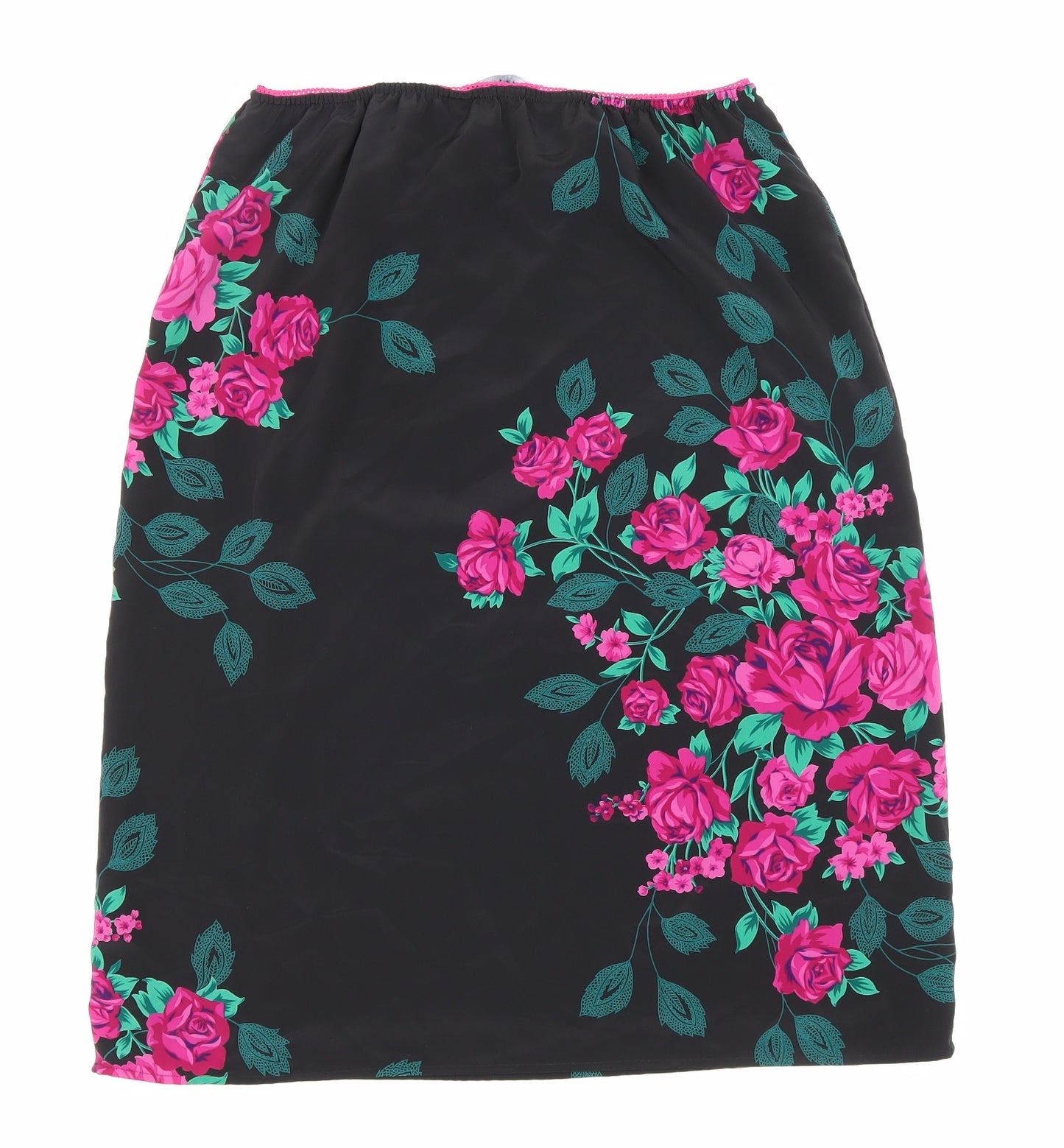 Fashion extra Womens Black Floral Polyester A-Line Skirt Size 14 Drawstring