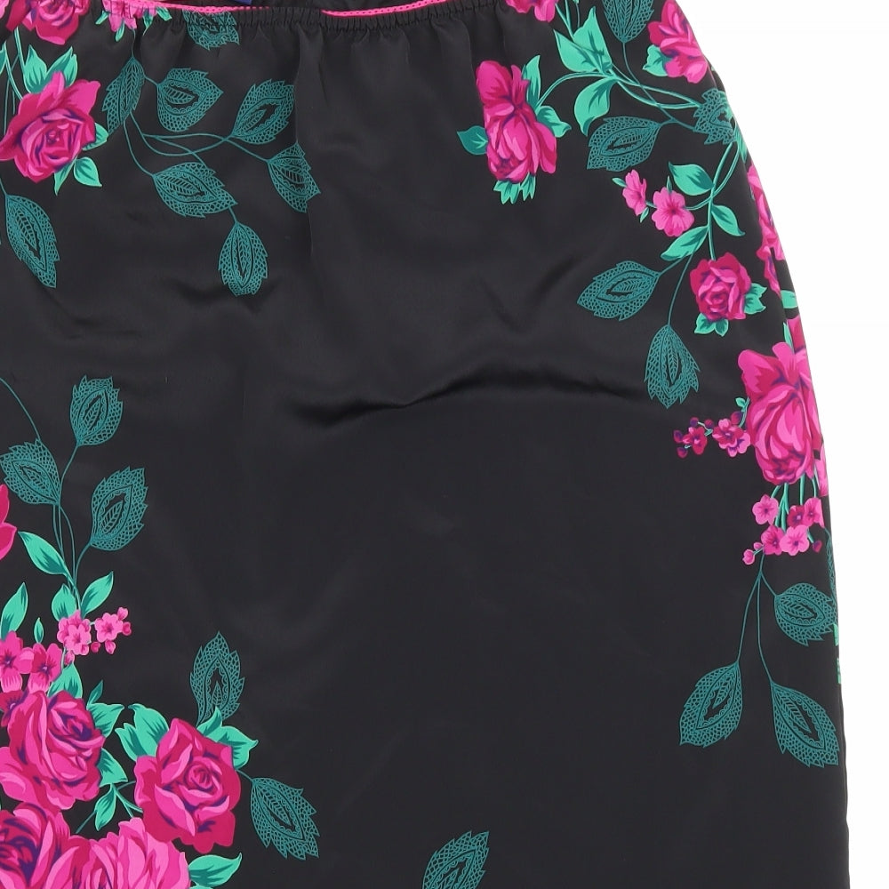 Fashion extra Womens Black Floral Polyester A-Line Skirt Size 14 Drawstring