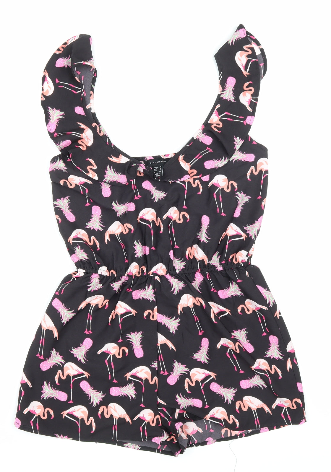 Atmosphere Womens Black Geometric Polyester Playsuit One-Piece Size 10 Pullover - Flamingo print