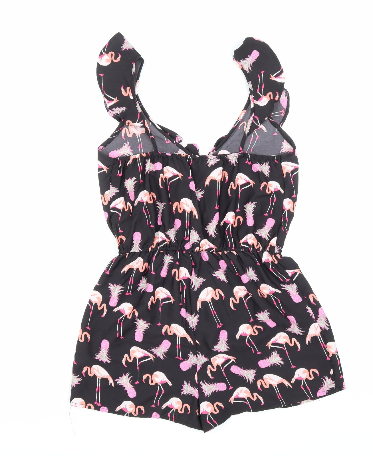 Atmosphere Womens Black Geometric Polyester Playsuit One-Piece Size 10 Pullover - Flamingo print