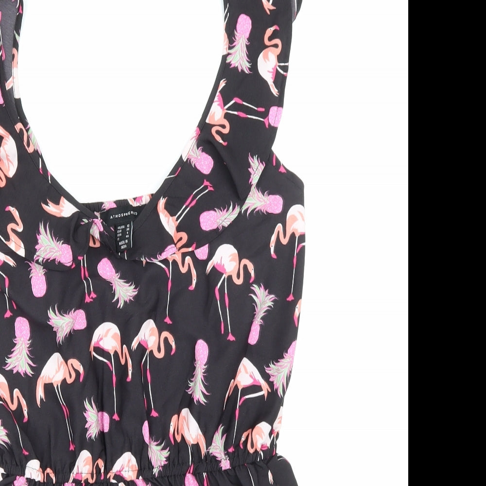 Atmosphere Womens Black Geometric Polyester Playsuit One-Piece Size 10 Pullover - Flamingo print