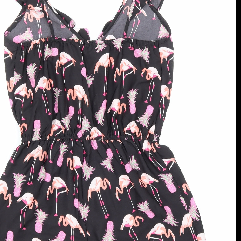 Atmosphere Womens Black Geometric Polyester Playsuit One-Piece Size 10 Pullover - Flamingo print
