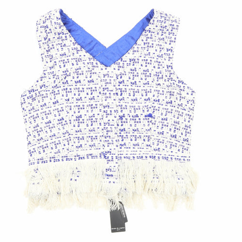 Drole de Copine Womens Blue Cotton Cropped Blouse Size M V-Neck