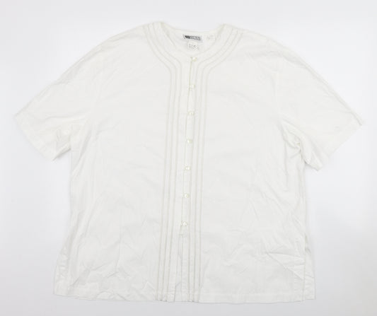 Russ Mens White Cotton Button-Up Size L Round Neck Button