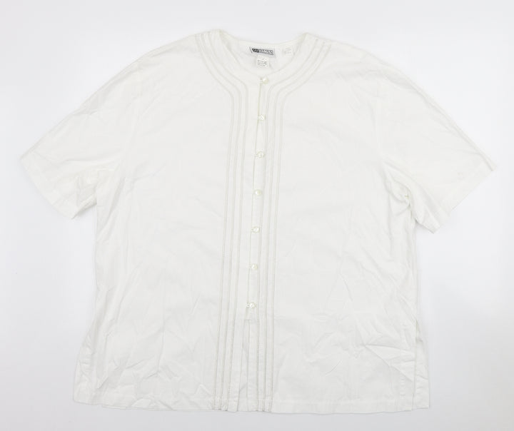 Russ Mens White Cotton Button-Up Size L Round Neck Button