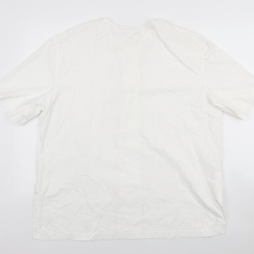 Russ Mens White Cotton Button-Up Size L Round Neck Button
