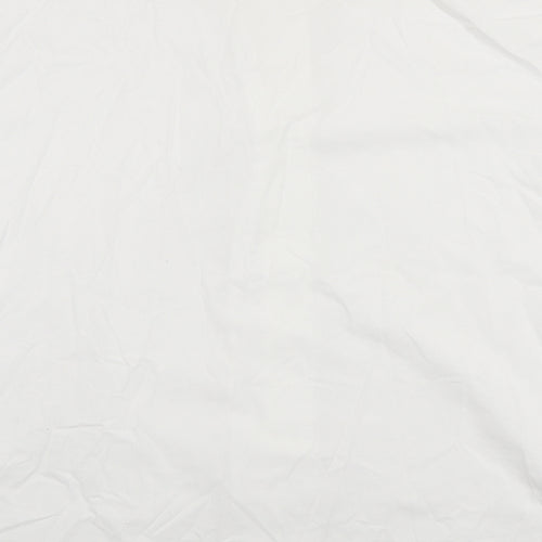 Russ Mens White Cotton Button-Up Size L Round Neck Button