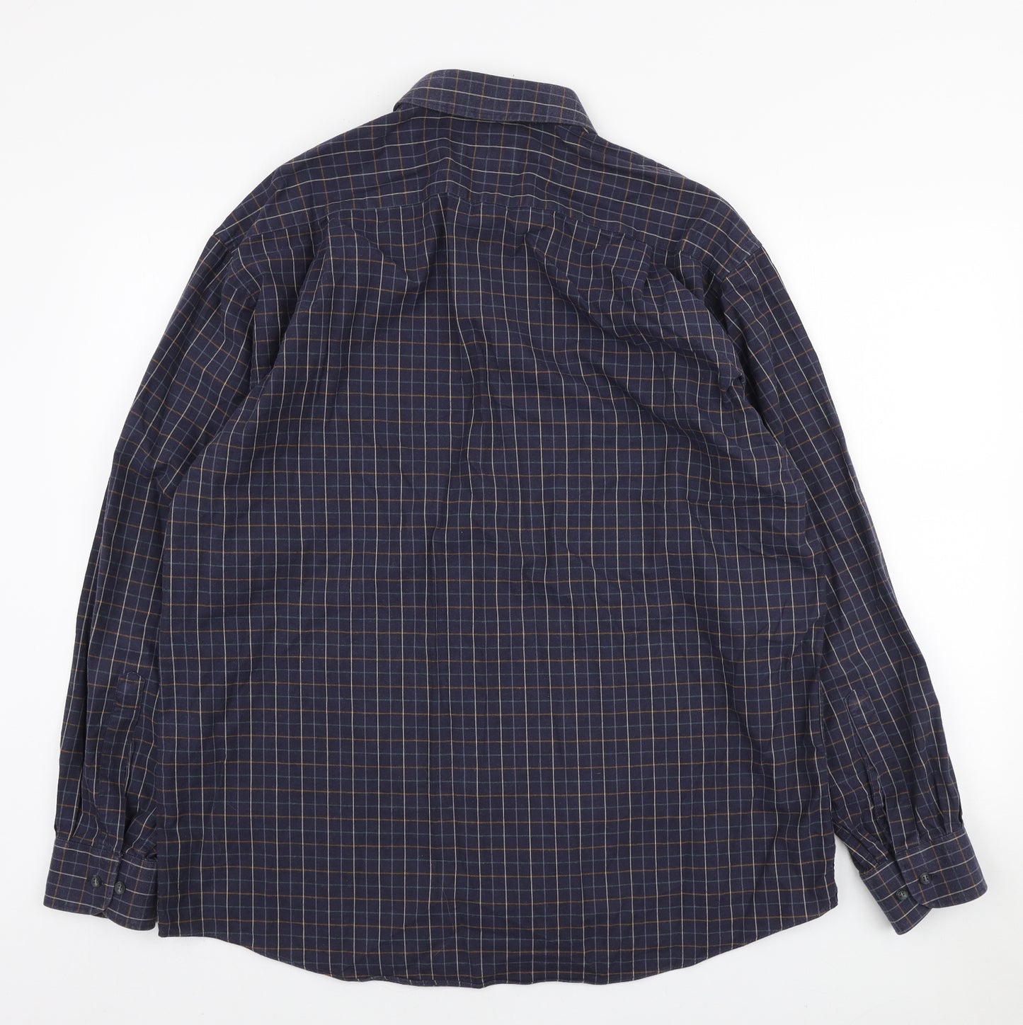 Marks and Spencer Mens Blue Check Cotton Button-Up Size 16.5 Collared Button - Collar 16.5