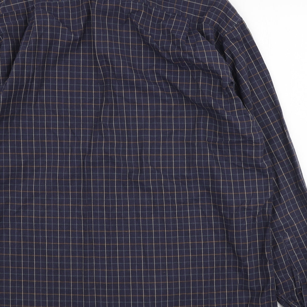 Marks and Spencer Mens Blue Check Cotton Button-Up Size 16.5 Collared Button - Collar 16.5