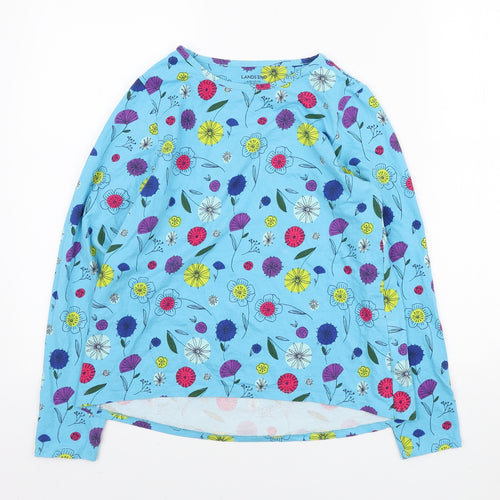 Lands' End Girls Multicoloured Floral Cotton Basic T-Shirt Size 12-13 Years Round Neck Pullover