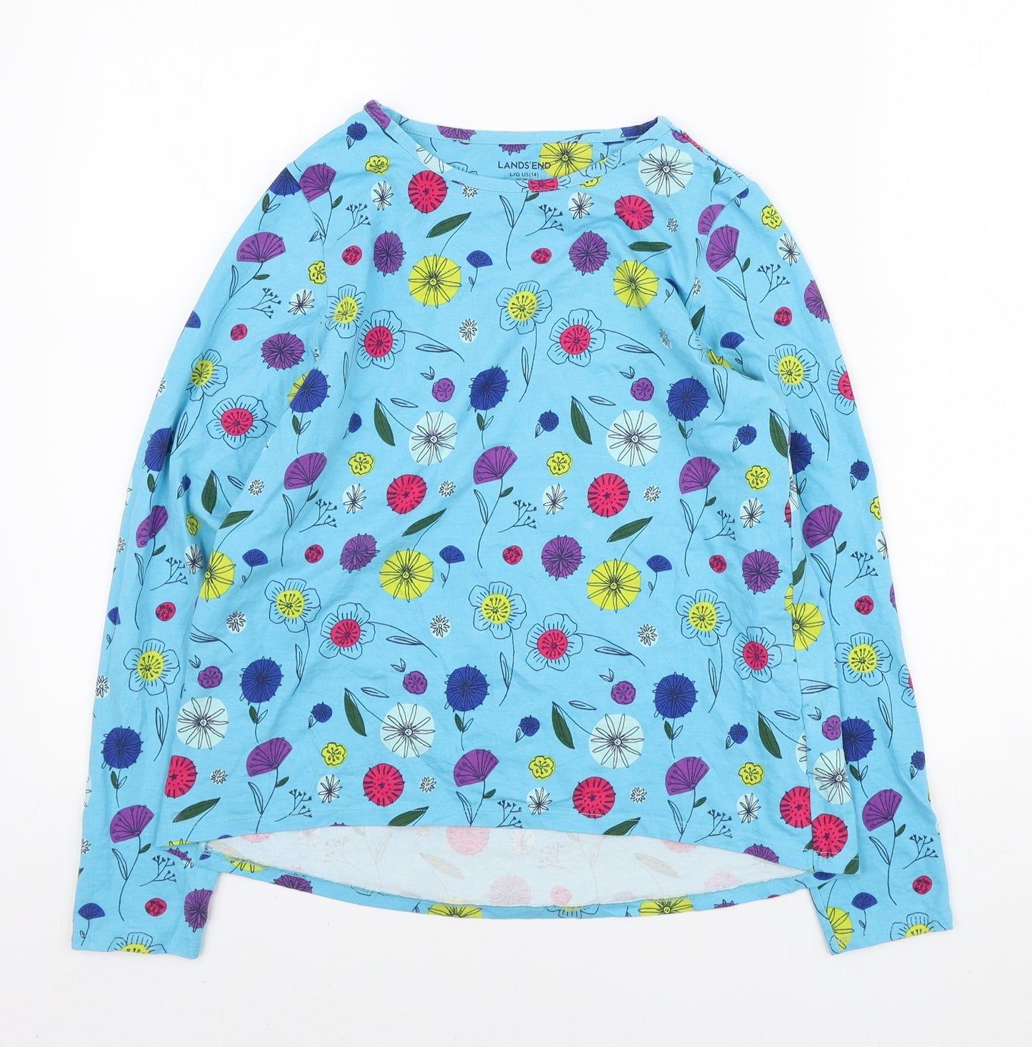 Lands' End Girls Multicoloured Floral Cotton Basic T-Shirt Size 12-13 Years Round Neck Pullover
