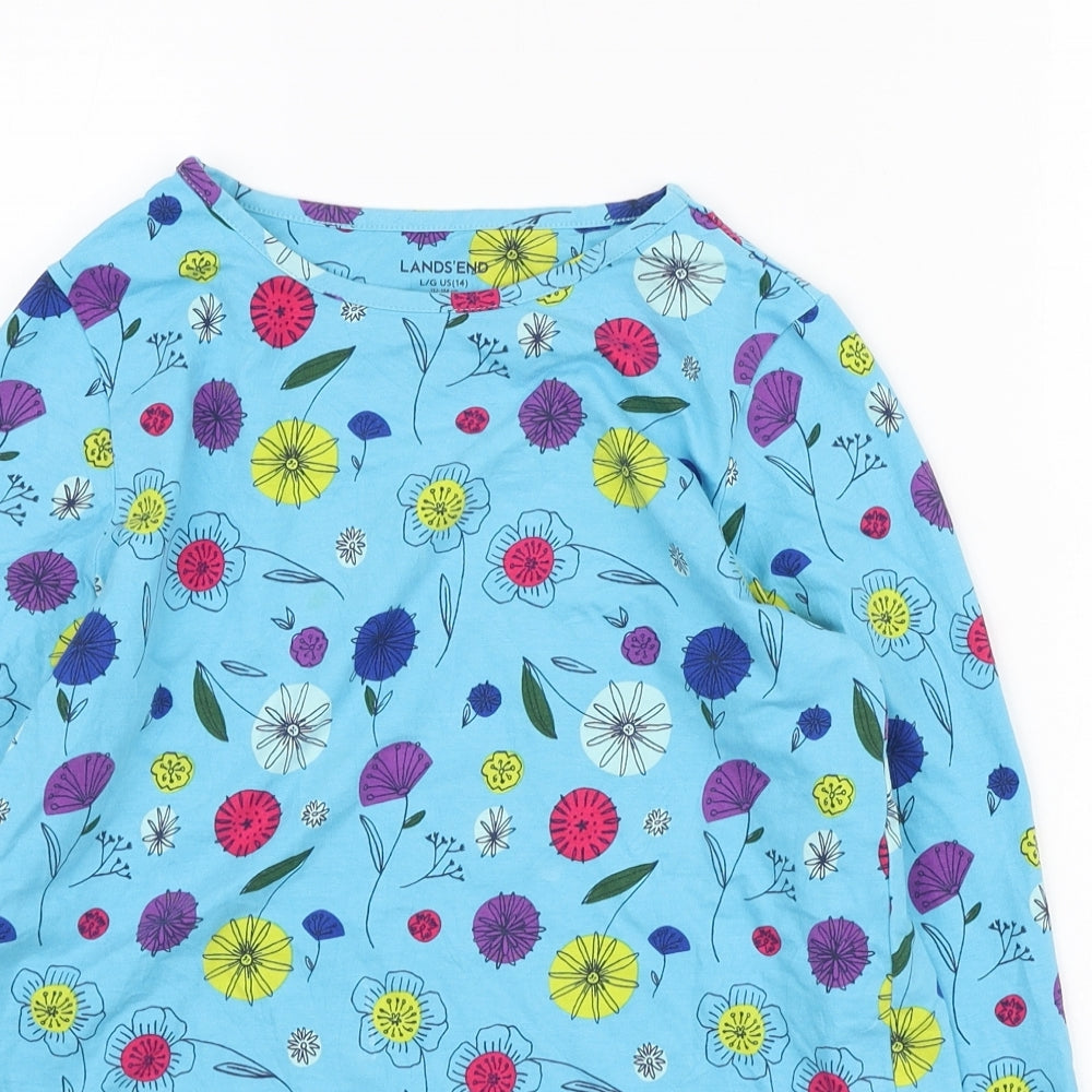 Lands' End Girls Multicoloured Floral Cotton Basic T-Shirt Size 12-13 Years Round Neck Pullover