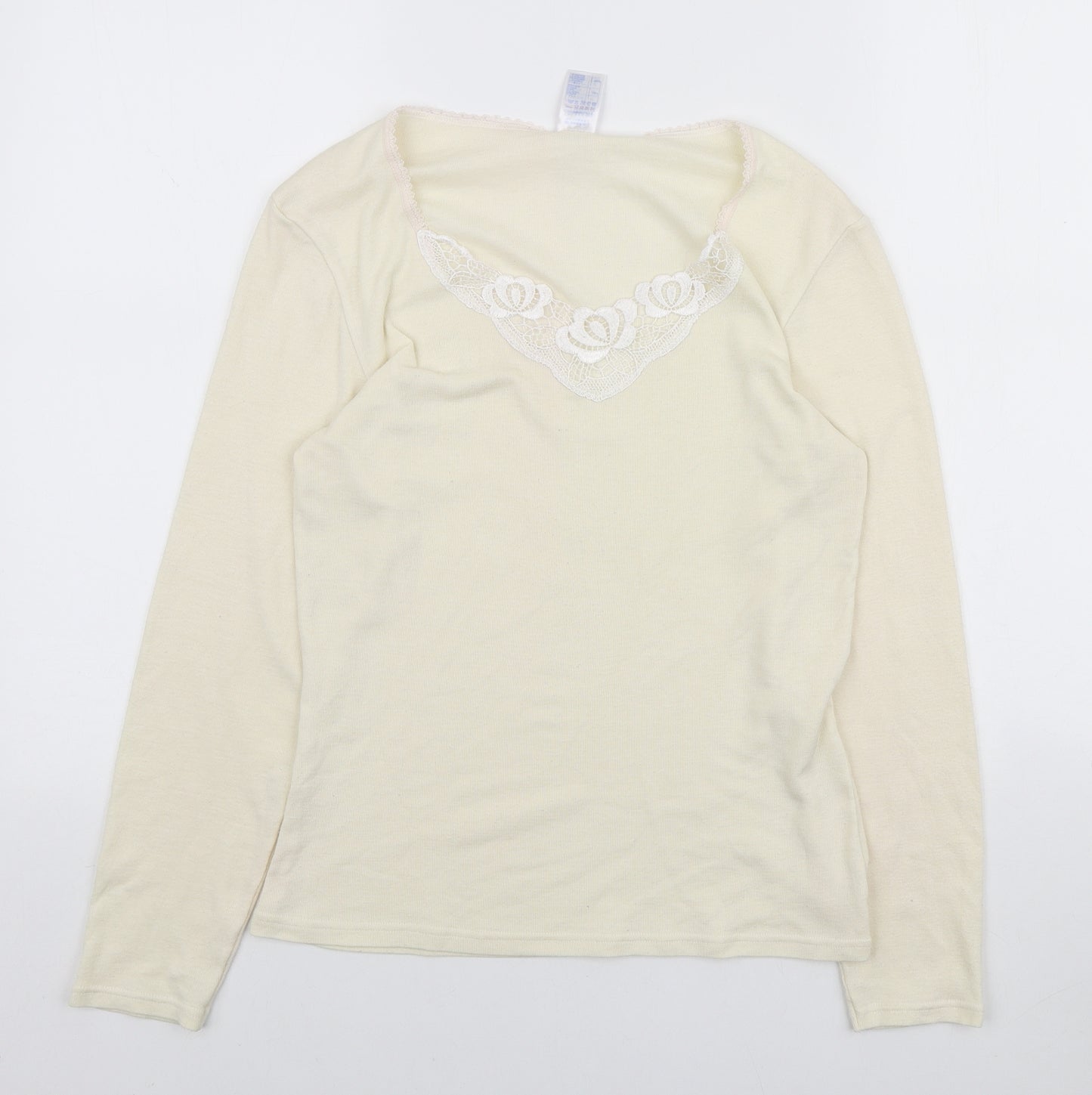 Damart Womens Yellow V-Neck Polyester Pullover Jumper Size M - Lace Neckline