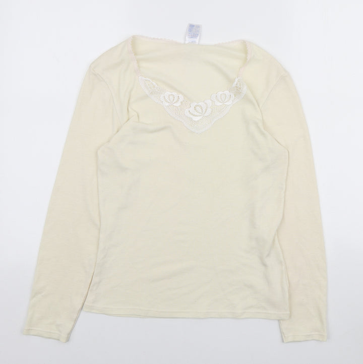 Damart Womens Yellow V-Neck Polyester Pullover Jumper Size M - Lace Neckline
