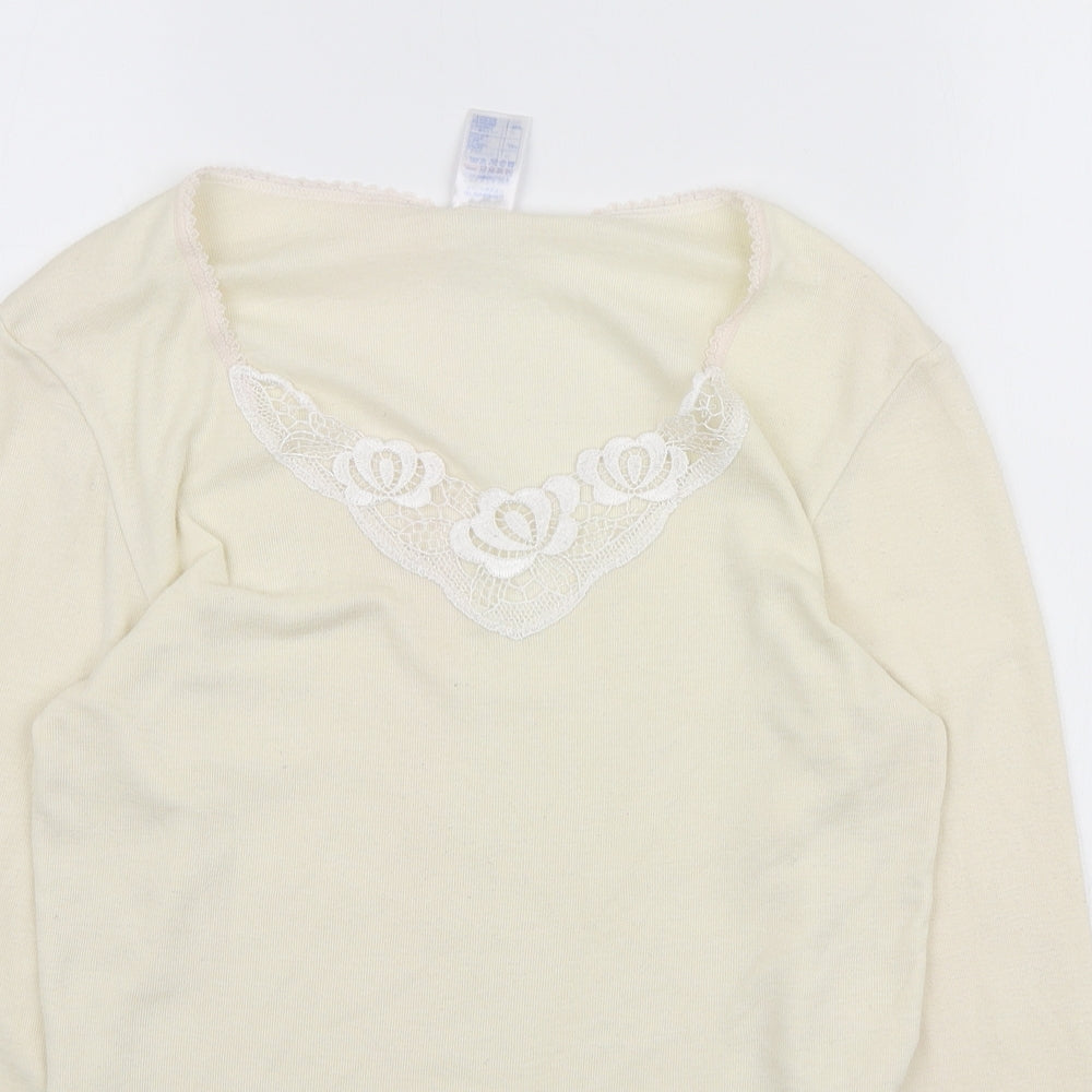 Damart Womens Yellow V-Neck Polyester Pullover Jumper Size M - Lace Neckline
