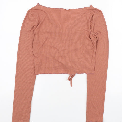 SheIn Womens Brown Polyester Basic Blouse Size S V-Neck - Ruched front