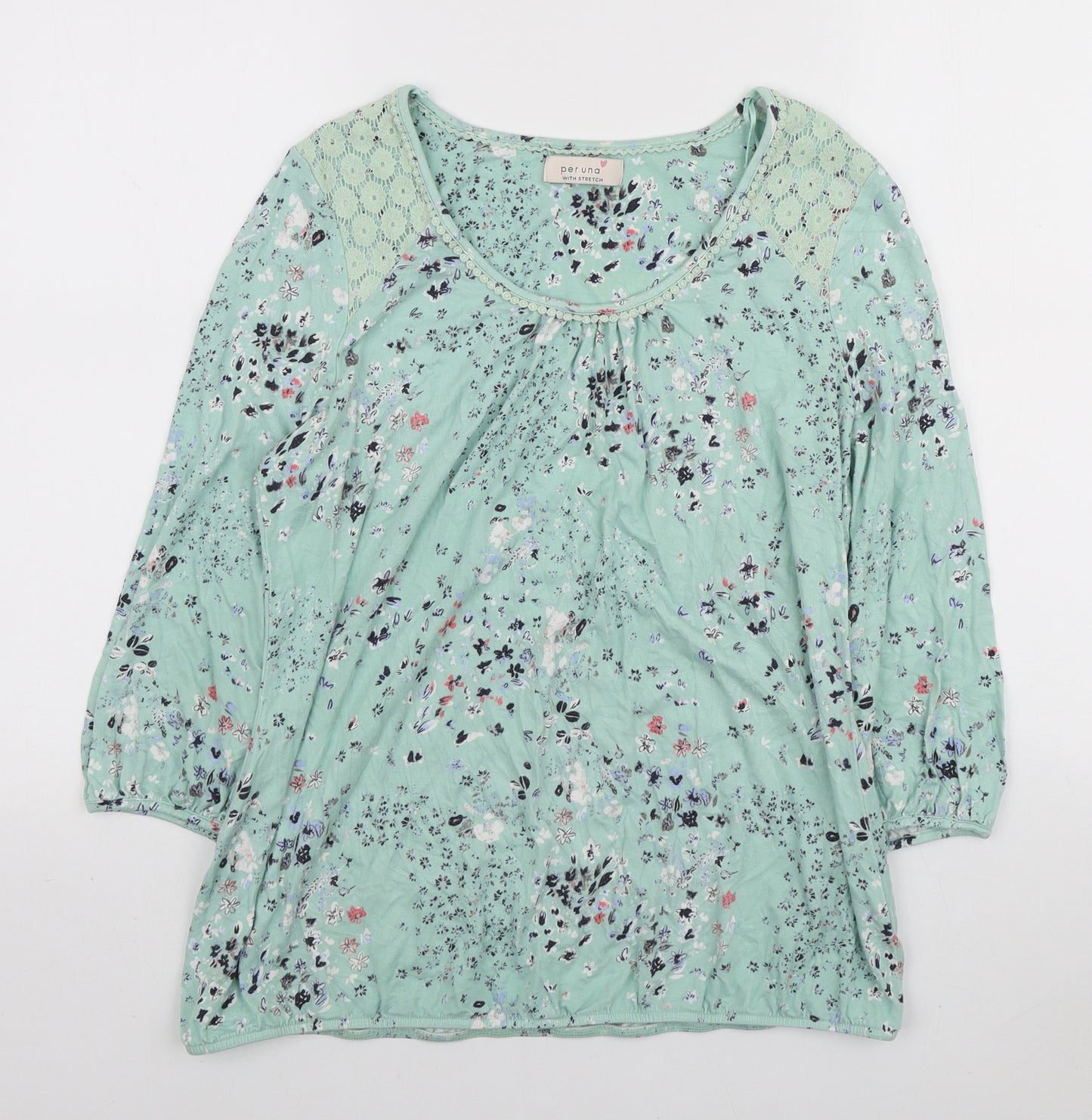 Per Una Womens Multicoloured Floral Viscose Basic T-Shirt Size 12 Scoop Neck