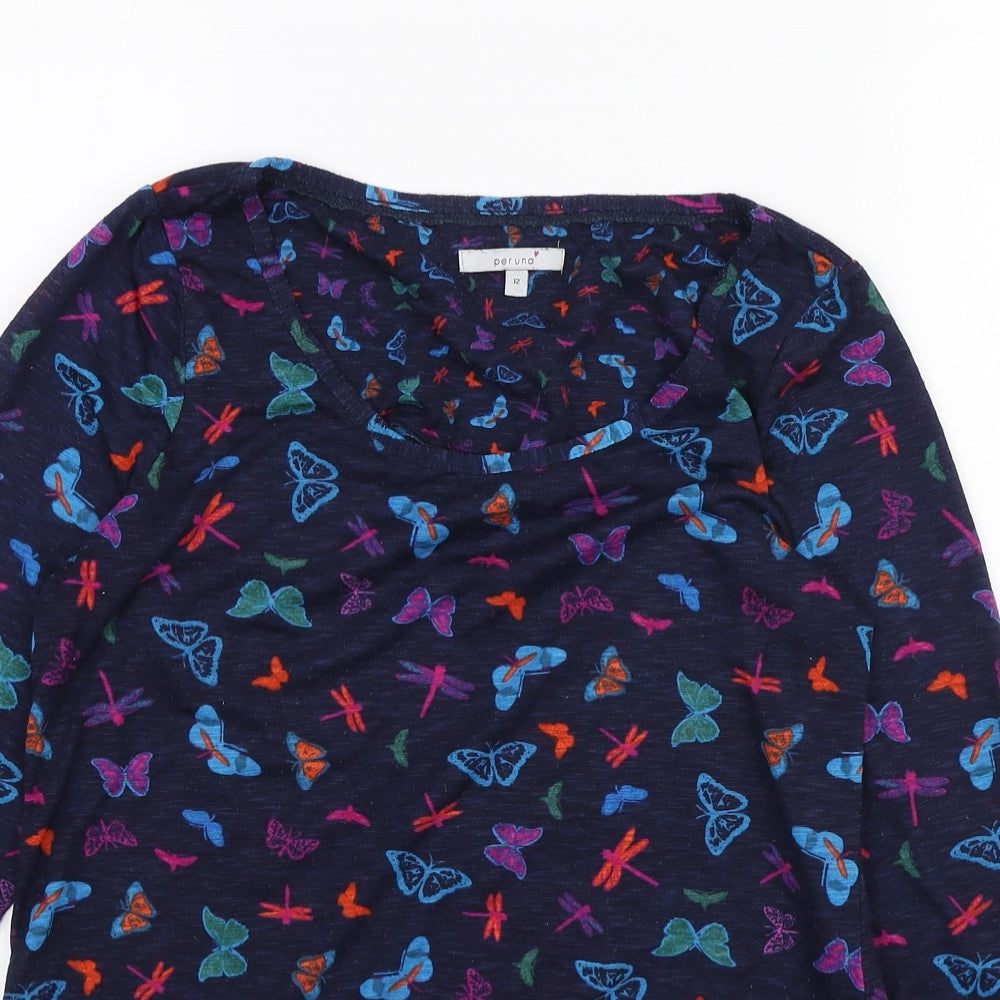 Per Una Womens Multicoloured Geometric Polyester Basic T-Shirt Size 12 Scoop Neck - Ruched Side