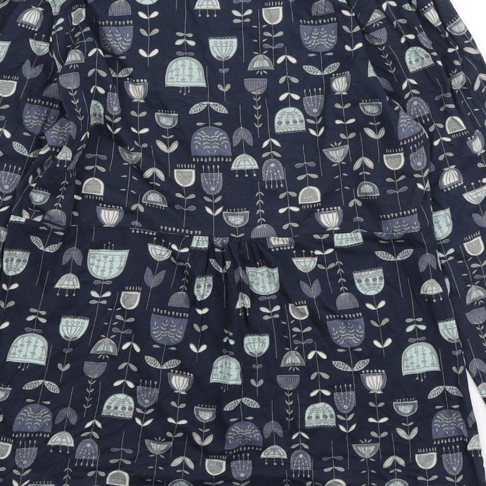 MANTARAY PRODUCTS Womens Blue Floral Cotton Basic Blouse Size 12 V-Neck