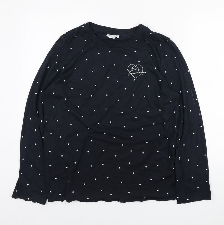Topshop Womens Blue Polka Dot Cotton Basic T-Shirt Size S Round Neck - Baby Dreaming