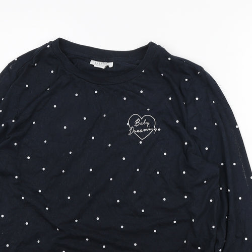 Topshop Womens Blue Polka Dot Cotton Basic T-Shirt Size S Round Neck - Baby Dreaming